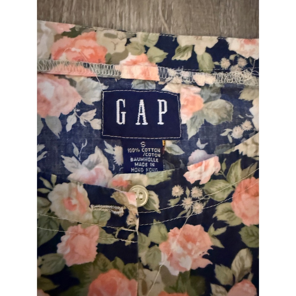 Vintage Gap Floral Vest 100% Cotton Navy Pink Rose Button Down Sleeveless Top S - Picture 2 of 5